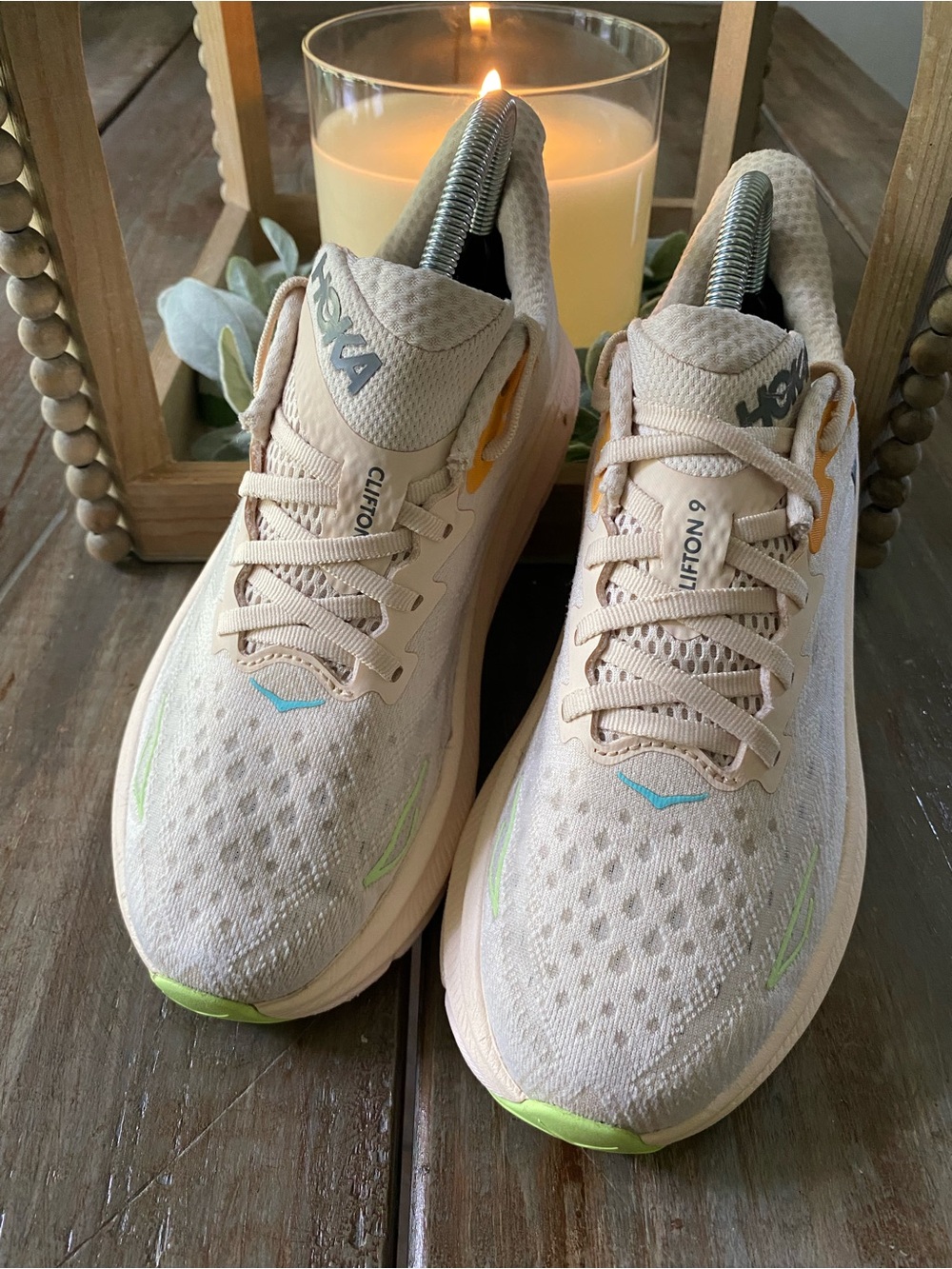HOKA Clifton 9 Walking Running Sneakers Athletic Shoes 7B Vanilla Astral - Picture 3 of 10